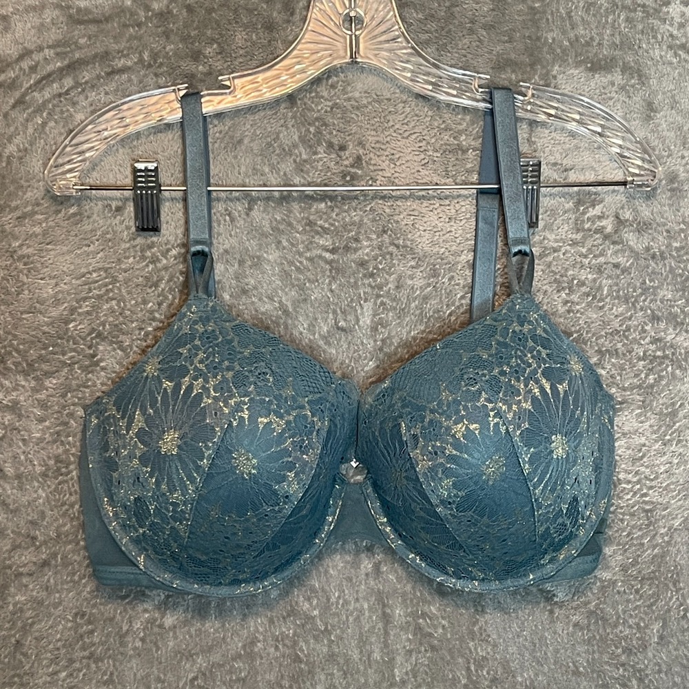 Victoria Secret Women Lined Demi Bra 38DD Lace Shimmer Ethereal Fairy‎ Angel